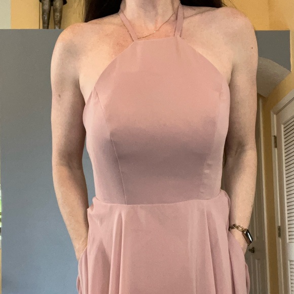 Elegant Pink Halter Bridesmaid | Prom Maxi Dress with Open Back - Picture 11 of 12